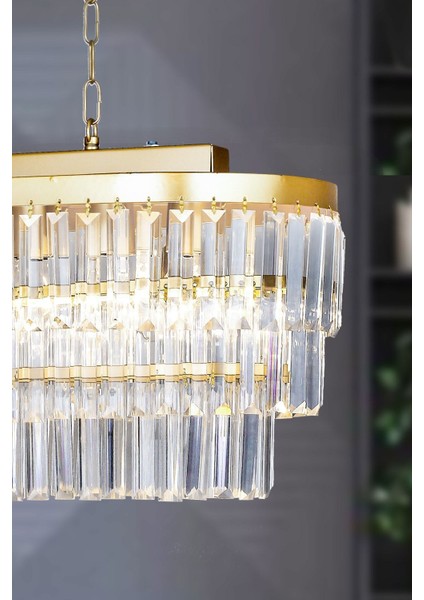 Linsa 70x30 Cm'lik Kristal Cam Taşlı Yemek Masası Üstü Lüks Avize - (sarı Yaldız)