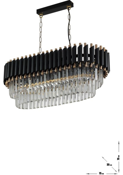 Palmira 75x35 Cm Kristal Taşlı Lüks Yemek Masası Üstü Avize 6'lı - (siyah-gold) fiyatları