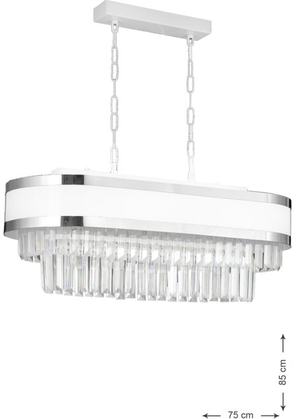 Dora 70x35 Cm'lik Krom Şeritli Kristal Taşlı Lüks Yemek Masası Avize (beyaz-krom) modelleri