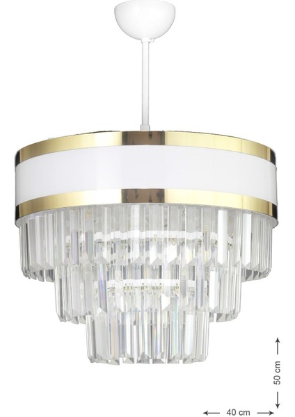 Dora 40 Cm'lik Gold Şeritli Kristal Taşlı Lüks Avize (BEYAZ-GOLD) fiyatları