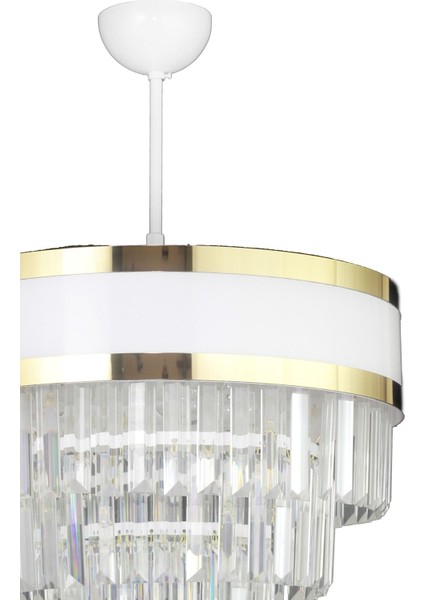 Dora 40 Cm'lik Gold Şeritli Kristal Taşlı Lüks Avize (BEYAZ-GOLD) modelleri