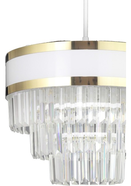 Dora 40 Cm'lik Gold Şeritli Kristal Taşlı Lüks Avize (BEYAZ-GOLD) fırsatları