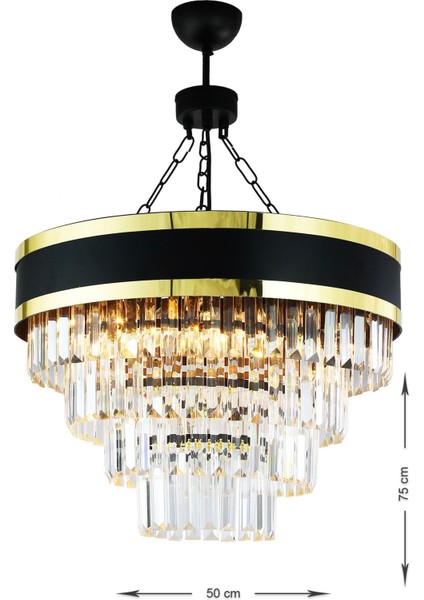 Dora 50 Cm'lik Gold Şeritli Kristal Taşlı Lüks Avize (SİYAH-GOLD) fiyatları