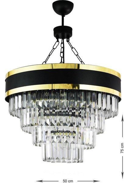 Dora 50 Cm'lik Gold Şeritli Kristal Taşlı Lüks Avize (SİYAH-GOLD) modelleri