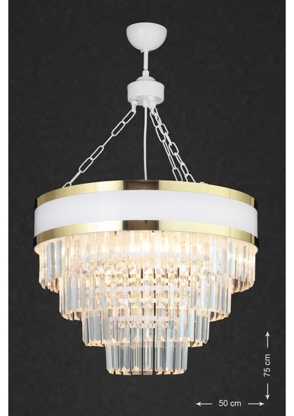Dora 50 Cm'lik Gold Şeritli Kristal Taşlı Lüks Avize (beyaz-gold) modelleri