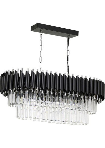 Palmira 75x35 Cm Kristal Taşlı Lüks Yemek Masası Üstü Avize 6'lı - (SİYAH-KROM) fiyatları