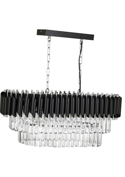 Palmira 75x35 Cm Kristal Taşlı Lüks Yemek Masası Üstü Avize 6'lı - (SİYAH-KROM) fırsatları