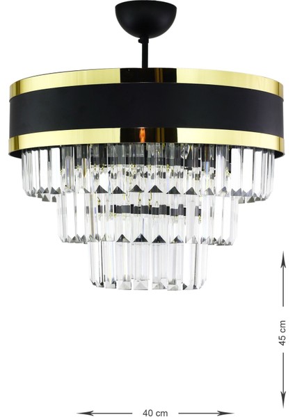 Dora 40 Cm'lik Gold Şeritli Kristal Taşlı Lüks Avize (SİYAH-GOLD) modelleri
