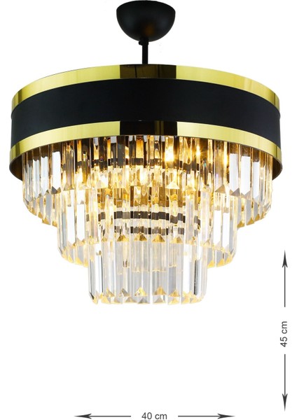 Dora 40 Cm'lik Gold Şeritli Kristal Taşlı Lüks Avize (SİYAH-GOLD)