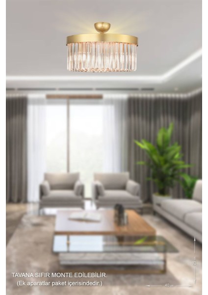Desina 40'lık Kristal Taşlı Lüks Avize - (sarı-yaldız)