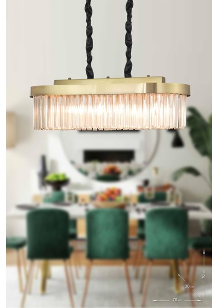 Desina 70x30'luk Kristal Taşlı Lüks Yemek Masası Üstü Avize - (eskitme Kaplama)
