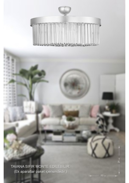 Desina 50'lik Kristal Taşlı Lüks Avize - (gümüş-yaldız) fiyatları