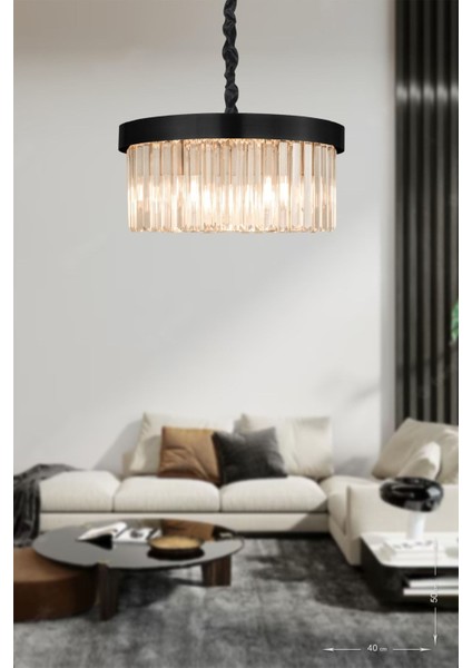 Desina 40'lık Kristal Taşlı Lüks Avize - (siyah)