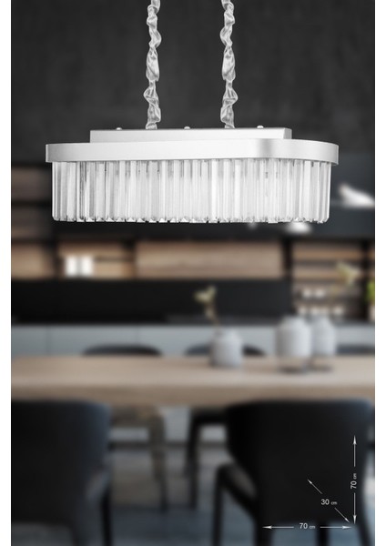 Desina 70x30'luk Kristal Taşlı Lüks Yemek Masası Üstü Avize - (gümüş-yaldız)