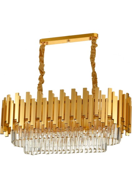 Sima 75x30 Cm'lik Kristal Cam Taşlı Lüks Yemek Masası Üstü Avize - (sarı Yaldız) fiyatları