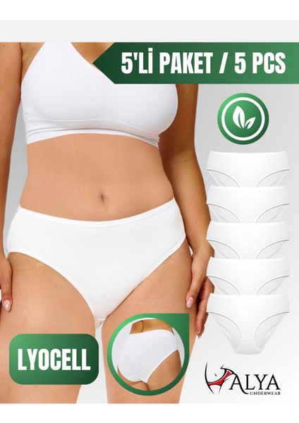 Kadın Külot, Liyosel Kumaş Külot, Rahat ve Dayanıklı Kadın Iç Çamaşırı, Lyocell 5'li Paket - Beyaz, S