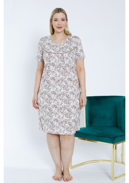 Kadın Kısa Kollu Desenli Biyeli Esnek Viskon Büyük Beden Gecelik fiyatları