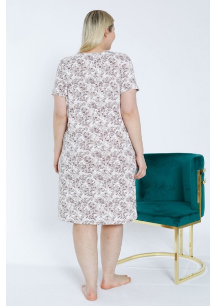 Kadın Kısa Kollu Desenli Biyeli Esnek Viskon Büyük Beden Gecelik modelleri