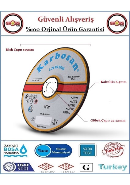 Metal Taşlama Disk Taşı - 115MM - Orjinal Ürün