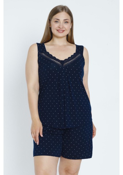 Kadın Puantiyeli Lacivert Büyük Beden Alt Üst Esnek Viskon Gecelik Takımı fiyatları
