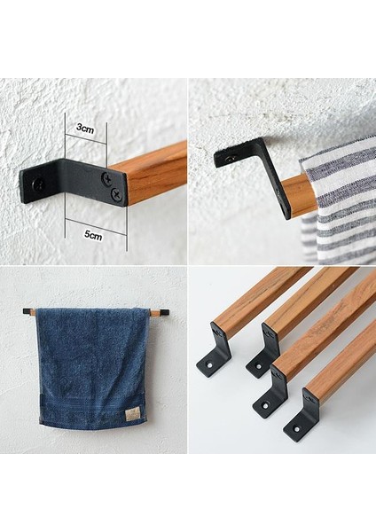 Ahşap Metal Havlu Tutacağı Metal Havlu Askısı 40 cm Mutfak Banyo Çok Amaçlı Askılık Fincan Askılığı Mutfak Gereçleri Askılığı