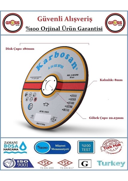 Metal Taşlama Disk Taşı - 180MM - Orjinal Ürün