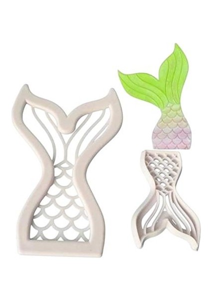 Şeker Hamuru Kalıbı Plastik Deniz Kızı Kuyruğu Baskı Seti 2 Li