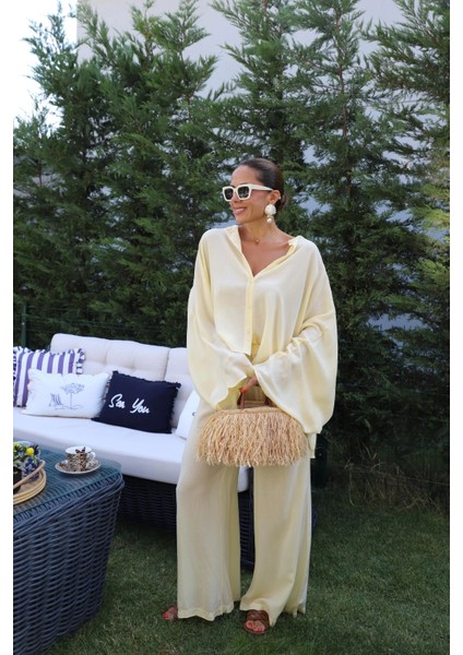 Sarı Yarasa Kol Gömlek Pantolon Takım fiyatları