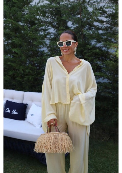 Sarı Yarasa Kol Gömlek Pantolon Takım indirimleri