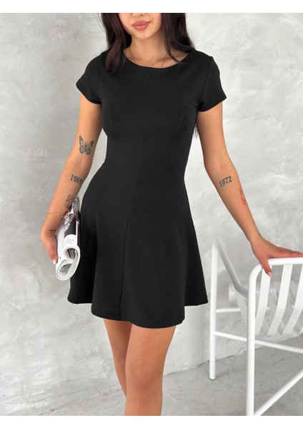 Kısa Kollu Mini Elbise - Siyah S-Siyah