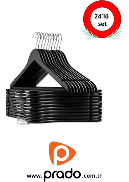 24 Adet Ahşap Görünümlü Plastik Kalite Siyah Elbise Askısı