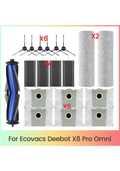 X8 Pro Omni Robot Süpürge Yedek Parçaları Için 19 Adet Ana Yan Fırçalar Paspas Bezleri Hepa Filtreler Toz Torbaları (Yurt Dışından)