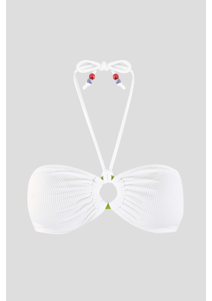 Beyaz Square Wick Straplez Tek Üst Bikini
