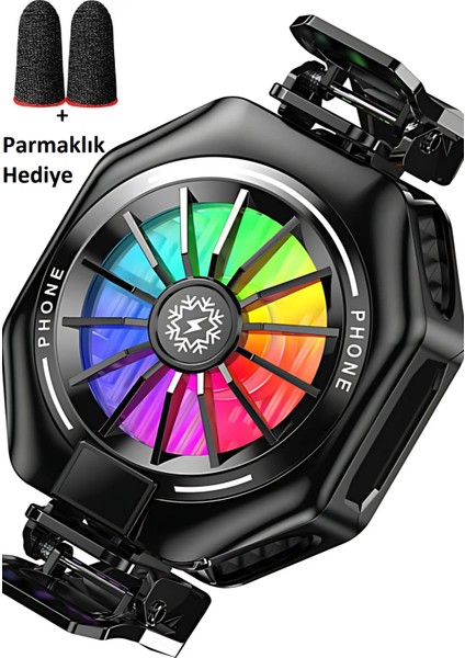 Telefon Soğutucu Fan Radyatörlü Magsafeli ve Aparatlı 27W Power 3 Farklı Derece Ayarlı Rgb Işıklı Fan