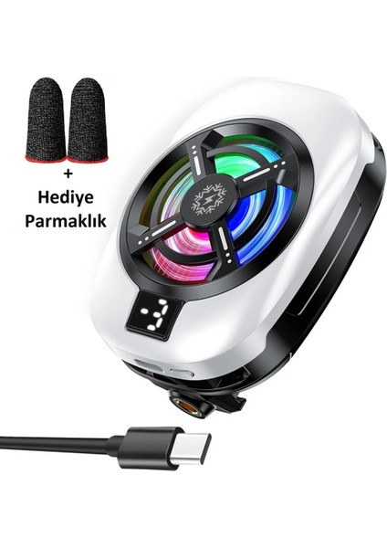 Telefon Soğutucu Fan Radyatörlü Aparatlı 15W Power 3 Farklı Derece Ayarlı Rgb Işıklı Beyaz Fan