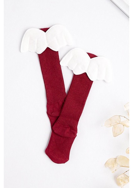 Bordo Kanatlı Kız Çocuk Çorap