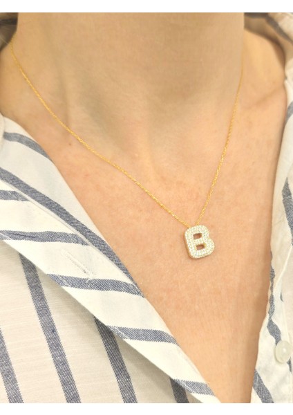 925 Ayar Gümüş Balon B Harfi Kadın Gümüş Kolye