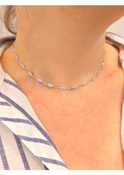 925 Ayar Gümüş Renkli Taşlı Göz Choker Kadın Gümüş Kolye fiyatları