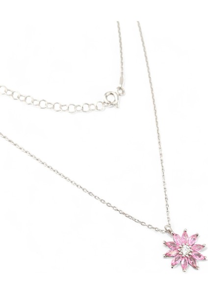 925 Ayar Gümüş Pembe Zirkon Taşlı Çiçek Kadın Gümüş Kolye fiyatları