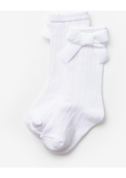 Beyaz Kadife Fiyonklu Kız Çocuk Çorap