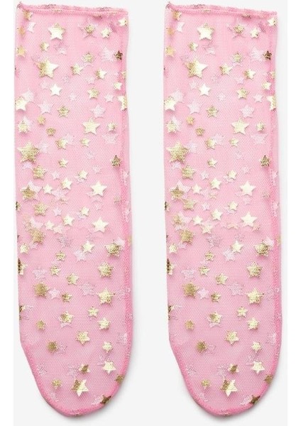 Pembe Gold Küçük Yıldız Detaylı Kız Çocuk Tül Çorap