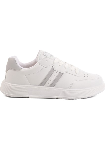 Beyaz Gümüş Bağcıklı Unisex Cilt Spor Ayakkabı 163 G