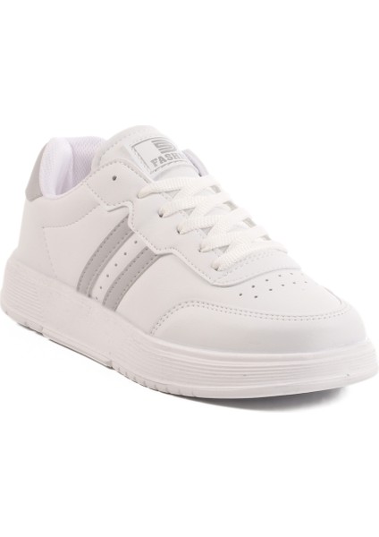 Beyaz Gümüş Bağcıklı Unisex Cilt Spor Ayakkabı 163 G modelleri