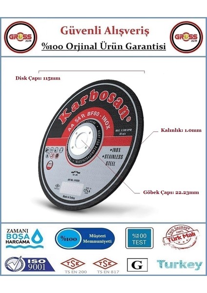 Inox Paslanmaz Çelik Kesme Disk Taşı - 115MM - Orjinal Ürün