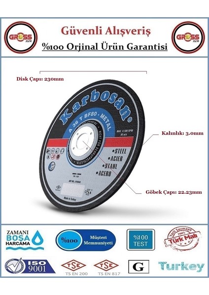 Metal Kesme Disk Taşı - 230MM - Orjinal Ürün