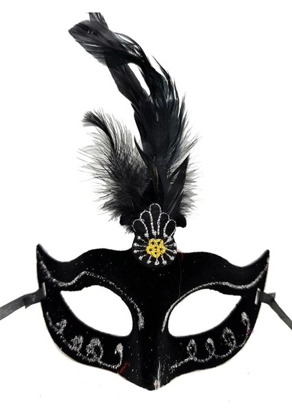 Bfs Siyah Renk Tüylü Siyah Süet Kaplama Parti Balo Maskesi 20X16 cm fiyatları