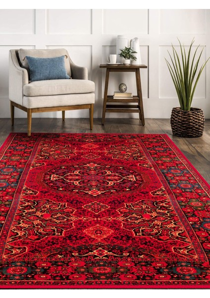 Vitage Kırmızı Etnik Desenli Eskitme Model Dokuma Taban Kilim fiyatları