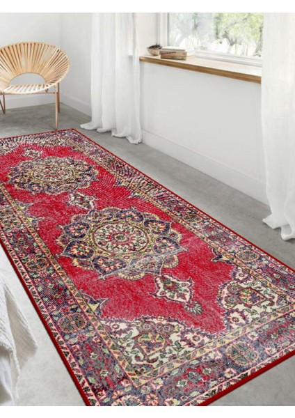 Vitage Kırmızı Göbekli Klasik Eskitme Model Dokuma Taban Kilim fırsatları