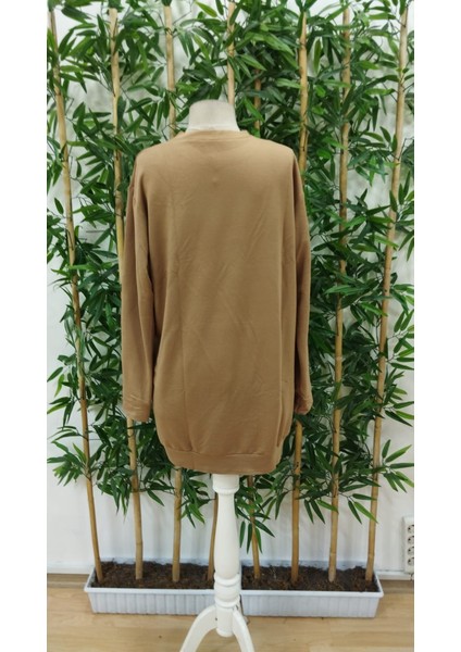 Kadın Uzun Kollu Bisiklet Yaka Yazılı Kısa Viskon Iki Iplik Elbise 2xl-3xl-Kahve indirimleri