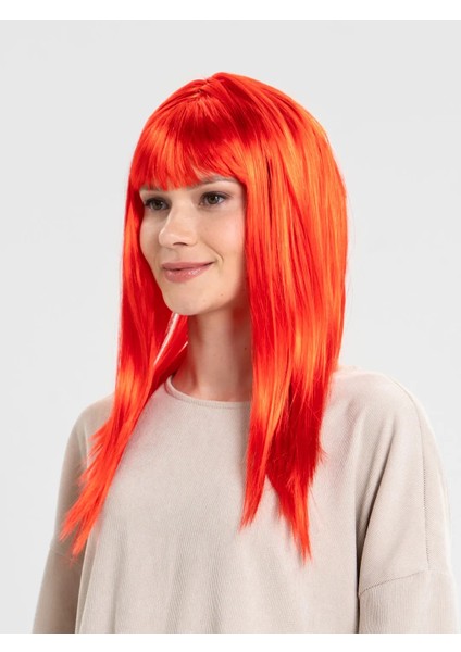 Bfs Kırmızı Renk Uzun Düz Parti Peruğu modelleri